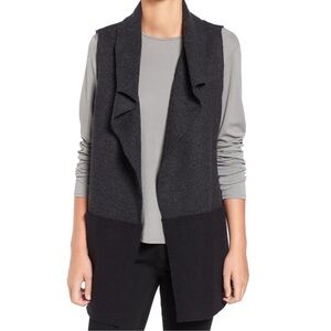 Eileen Fisher Boiled Wool Colorblock Vest dark charcoal gray, black small